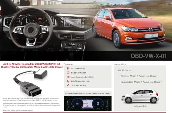 AUX-In Activator passend für VW Polo mit Discovery Media, Composition Media & Active Info Display