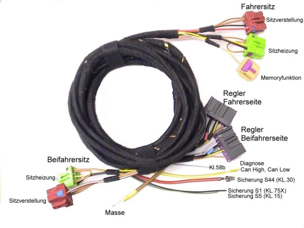 Kabelsatz Sitzheizung + Sitzverstellung + Memory Audi A3 8L VW Golf4 Bora Passat 3BG 3B